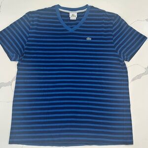 Lacoste blue striped V-neck t-shirt Size 8 equivalent to XL.